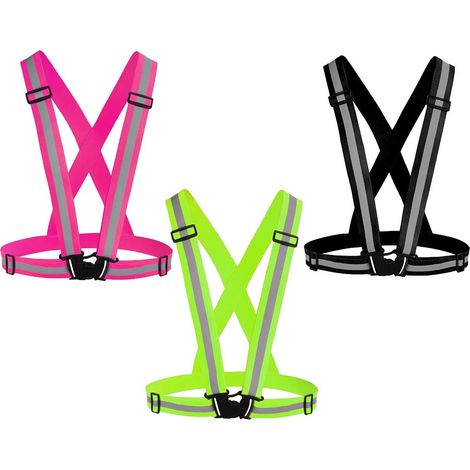 Aiducho Set Mit 3 Reflektierenden Westen Für Laufbekleidung, Verstellbare Sicherheitswesten, Gut Sichtbare Reflektierende Gürtel – Grün + Pink + Schwarz