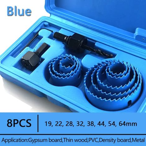 8-teiliges Lochsägen-set (19–64 Mm), Topfsäge, Holzkronenbohrer Für Gipskarton, Holz, Pvc, Kunststoff, Mdf, Metall – Blau