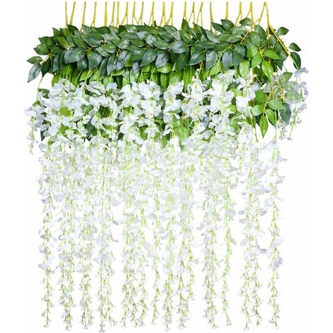 Künstliche Glyzinien, Heimdekoration, Jeder Stiel Ist 110 Cm Lang, Aus Seide, Für Hochzeiten, Zuhause, Garten, Partys, 12 Stück – Milchig-weiß