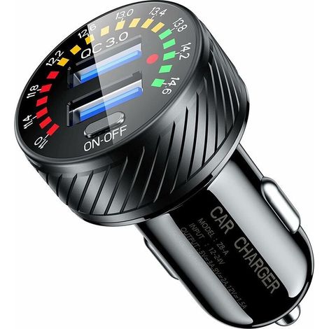 Dual-port-usb-qc-3.0-36-w-kfz-ladegerät Mit Zigarettenanzünderadapter, Led-voltmeter Und Ein-/ausschalter