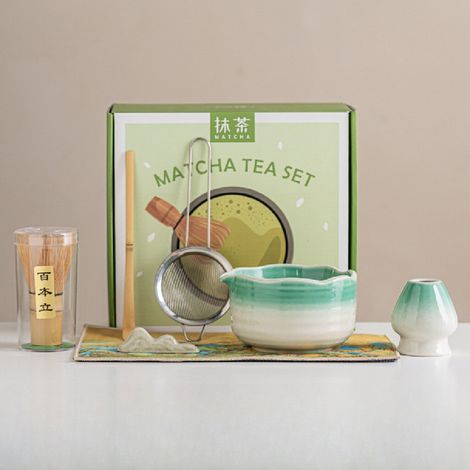 7-teiliges Matcha-set In Cyan – Gebrannte Keramik – Japanisches Zeremonien-set