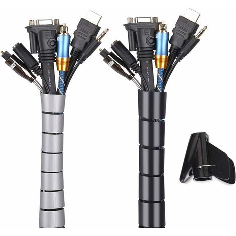 Kabelmanagement-set, 2er-pack, Flexibler 2 M Pe-kabelorganizer Zum Ordentlichen Ordnen Oder Verstecken Von Kabeln, Kabelschlauch (1,6 Cm), Schwarz Und Grau