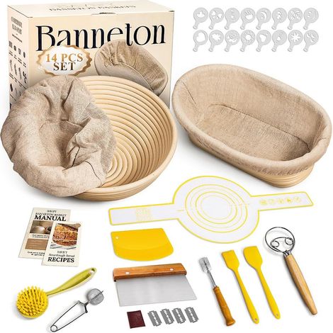Set Aus Runden Gärkörben (23 Cm) Und Ovalen Gärkörben (25 Cm), Sauerteig-starterset