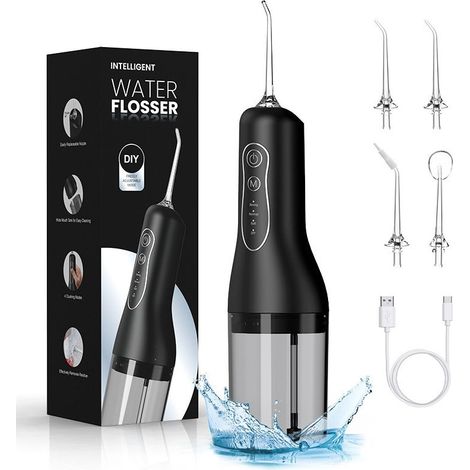[french Days] Munddusche, Munddusche Mit 4 Modi Und 4 Düsen, Usb-aufladbar Und Ipx7 Wasserdicht, Für Mundhygiene Und Frischen Atem, Schwarz