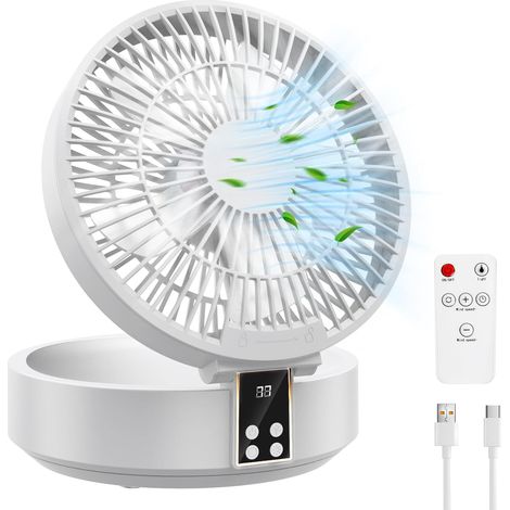 Leiser Usb-ventilator, 4000 Mah, 120° Drehbar, Mit Led-beleuchtung, Fernbedienung, Weiß