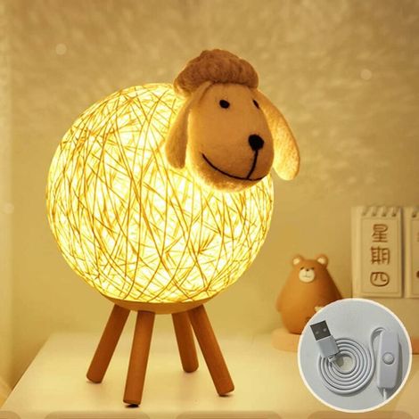 Kleines Led-nachtlicht, Nachttischlampe Aus Schaf-rattan, Kinder-projektor-nachtlicht, Led-nachtlampe Für Schlafzimmer, Babyzimmer, Wohnzimmer, Geschenk, Druckschalter [energieklasse A++]