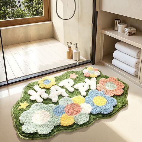 Bunte Badematte Mit Blumenmuster, Rutschfest, 45×70 Cm —