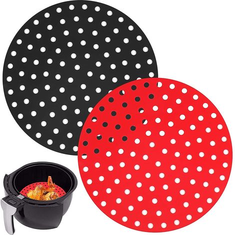 2 Packungen Wiederverwendbare Airfryer-einlagen, Runde, Perforierte Airfryer-förmchen Mit 23 Cm Durchmesser