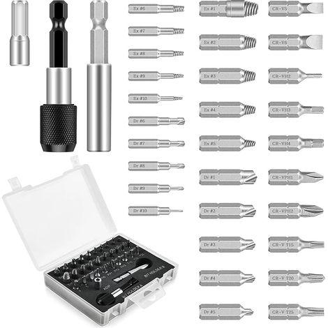 33-teiliges Set Zum Ausdrehen Beschädigter Schrauben, Schraubenausdreher-bit-set Mit Polierbits, Durchmesser 2-12 Mm, Härte 64-65 Hrc, Für Beschädigte Bolzen Oder Schrauben