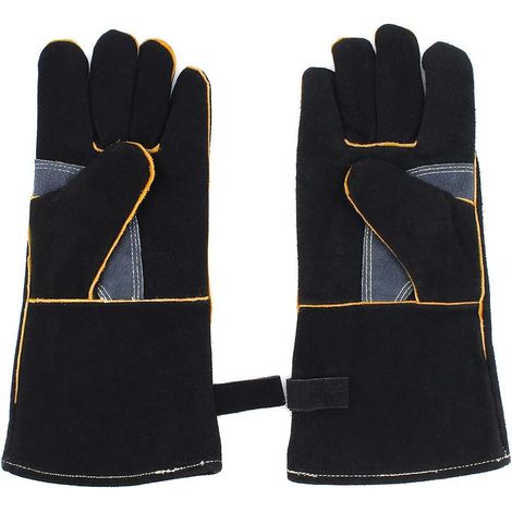 Hitzebeständige Und Feuerfeste Handschuhe, Schweißerhandschuhe Für Kamin, Herd, Backofen, Grill, Schweißen, Barbecue, Topflappen, 35,5 Cm Lange Schutzhandschuhe Aus Rindsleder