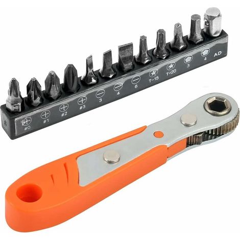 110-mm-ratschenschraubendreher-set, Mini-1/4"-ratschenschlüssel Und 12 Schraubendreherbits Mit Hohem Drehmoment Und 1/4"-antrieb, Mini-offset-reversibler Ratschenschraubendreher – Life (13-teilig)