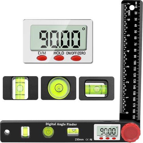 Aiducho Digitaler Winkelmesser, Winkelmesser, Wasserwaage, Digitaler Goniometer, 230 Mm, 360°-winkelmesser Mit Vertikaler Und Horizontaler Kreislibelle, Lcd-bildschirm, Doppelskala