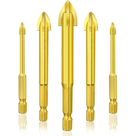 Keramikfliesenbohrer, Effizientes Universalbohrwerkzeug, 5 Keramikfliesenbohrer, Betonbohrer-set (goldfarben)