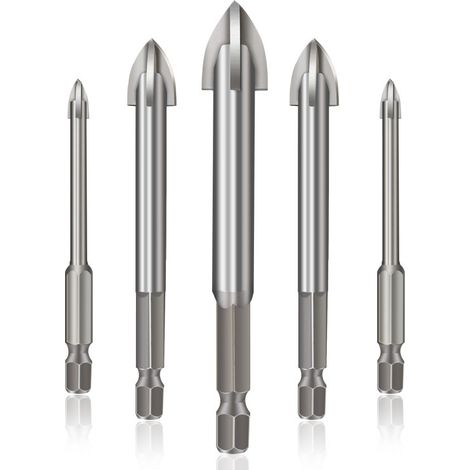 Keramikfliesenbohrer, Effizientes Universalbohrwerkzeug, 5 Keramikfliesenbohrer, Betonbohrer-set (silberfarben)