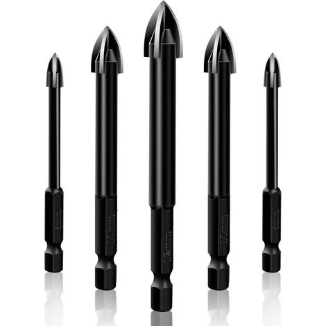 Keramikfliesenbohrer, Effizientes Universalbohrwerkzeug, 5 Keramikfliesenbohrer, Betonbohrer-set (schwarz)