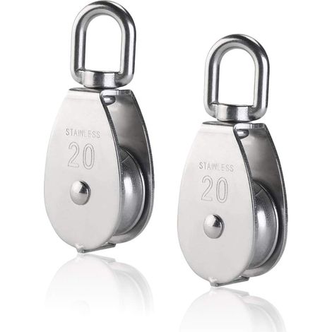 Aiducho 2 Stück M20 Einzelrolle Aus Edelstahl 304, 20 Mm Einzelrollenblock, Kran-drehhaken, Glattes Drahtseil, Tragfähigkeit 77 Lbs/35 Kg