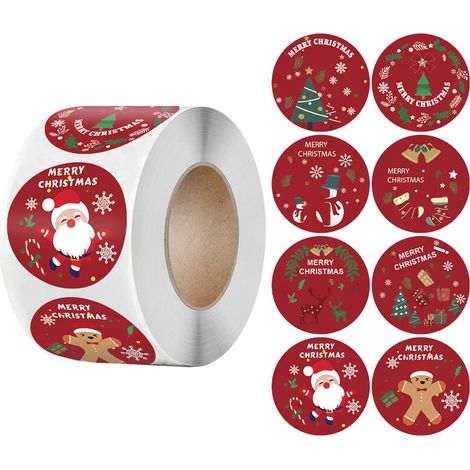 Geschenkpapier, 500 Weihnachtsanhänger, Selbstklebende Weihnachtsanhänger (3,8 Cm), Weihnachtsanhänger Mit Weihnachtsbaum, Weihnachtsmann, Elch Und Weihnachtsglocke, Rolle Mit Weihnachtsaufklebern Für