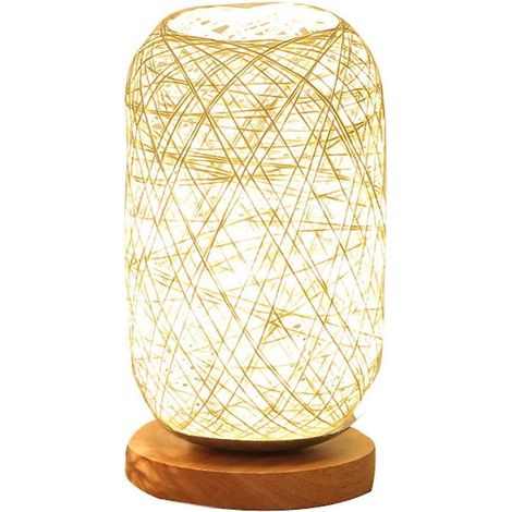 Nachttischlampe Aus Rattanseil Und Holz