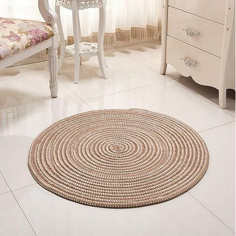 Handgeflochtener Teppich – Rund – Für Wohnzimmer, Schlafzimmer, Badezimmer, Kinderzimmer – Beige – 40 X 40 Cm