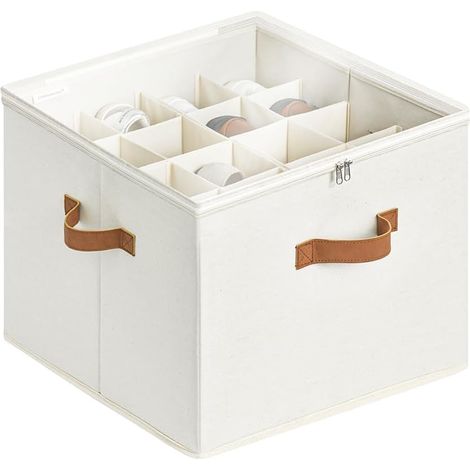 Schuhkarton, Bietet Platz Für 16 Paar Schuhe, Mit Verstellbaren Trennwänden Und Transparentem Schutzdeckel, Beige