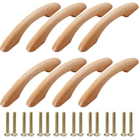Massivholz-möbelgriffe, 8er-set, Glatte, Gewölbte Form Für Schubladen Und Küchenschränke