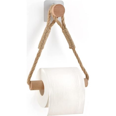 Selbstklebender Toilettenpapierhalter, Toilettenpapierhalter, Toilettenpapierhalter, Holzseil, Handtuchring, Rustikal