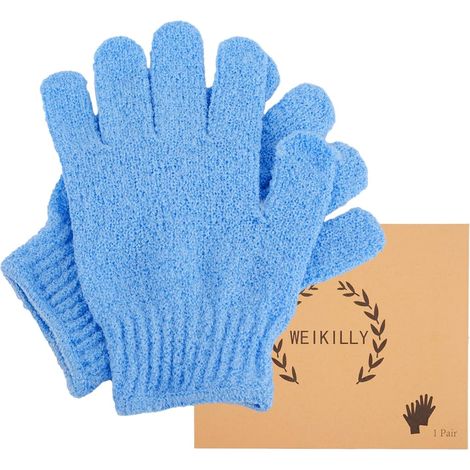 Duschhandschuhe, 1 Paar Peeling-waschhandschuhe Aus Natürlichem Bambus Für Körper, Gesicht Und Beide Hände (blau),
