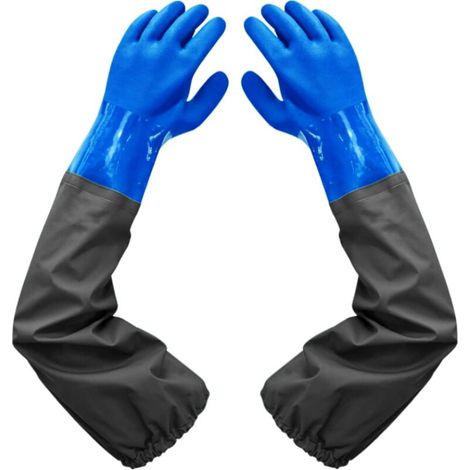 Mattierte, Wasserdichte Handschuhe - Dehnbare Gummihandschuhe - Teichreinigungshandschuhe, Beflocktes Futter, Elastische Bündchen, Für Die Chemische Industrie, Landwirtschaft, Fischerei, Bauwesen (bla