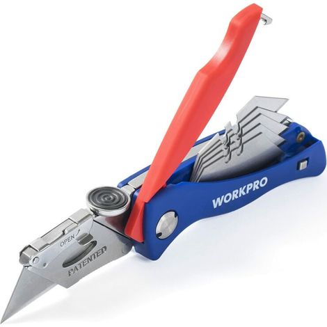 Professionelles Klappmesser Mit Schnellwechselmechanismus, Taschenmesser Mit 5 Zusätzlichen Sk5-trapezklingen Im Griff, Geeignet Zum Schneiden Von Teppich, Stoff, Leder, Pvc, Karton Und Papier