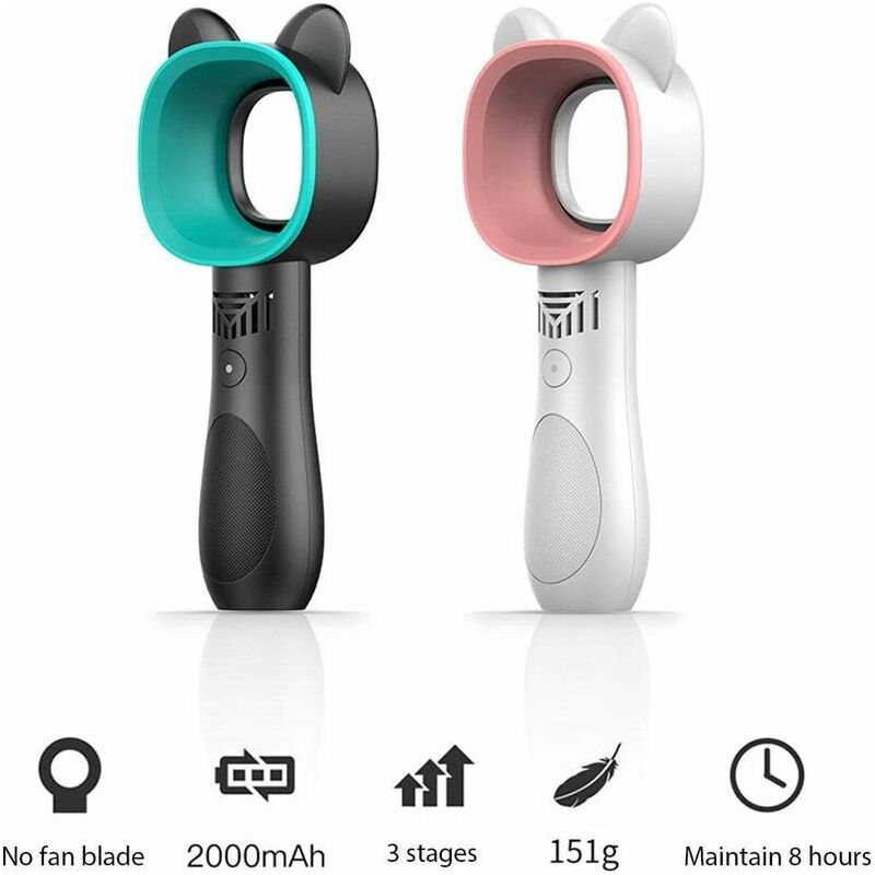Tragbarer, Blattloser Mini-ventilator Mit 3 Geschwindigkeitsstufen, Wiederaufladbar, Niedliche Katzenform, Ideal Für Schlafzimmer, Büro Und Reisen (grün) - Blau