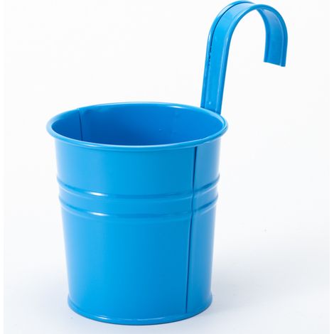 2 Blaue Metall-hängepflanzgefäße Mit Abflusslöchern – 2er-set Eisentöpfe Für Die Gartendekoration