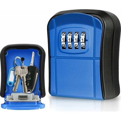 Wandmontierter Schlüsseltresor, Mini-schlüsselsafe Für Den Außenbereich Mit Zurücksetzbarem 4-stelligen Code, Wasserdichter Schlüsseltresor Für Zuhause, Schule, Büro, Fabrik, Airbnb, Garage (blau)