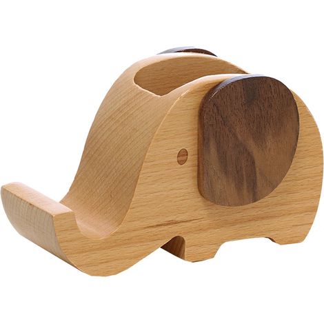 Mini-stiftehalter Aus Holz In Elefantenform Mit Integrierter Handyhalterung