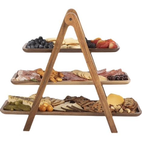 Dreistöckiges Holztablett Mit Ständer, Küchenpräsentationsständer, Braun