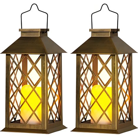 Wasserdichte Solarleuchten Für Den Außenbereich, Set Mit 2 Solarleuchten (35,5 Cm), Led-leuchten Im Retro-kerzenstil, Dekorative Außenbeleuchtung, Ideal Als Geschenk Für Terrassen Und Gärten.