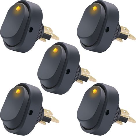 5 Stück 12v 30a Spst 3-poliger Ein/aus-rund-led-wippschalter Für Autos Asw-20d-bu, Gelb