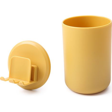 Zahnbürstenbecher Mit Haken, Zahnbürstenhalter Fürs Badezimmer, Aufbewahrungsbox Für Zubehör (gelbes Regal + Gelber Becher)