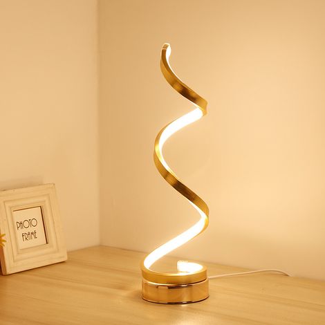 Dimmbare Led-spiral-tischleuchte – 18 W, Augenschonende, Gebogene Led-nachttischlampe (warmweiß) (gold)