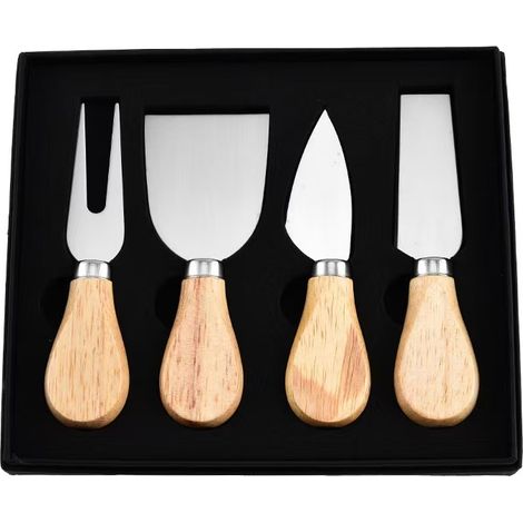 Set Aus 4 Käsemessern, Klingen Aus Edelstahl Und Holzgriffe, Für Käse Und Kuchen