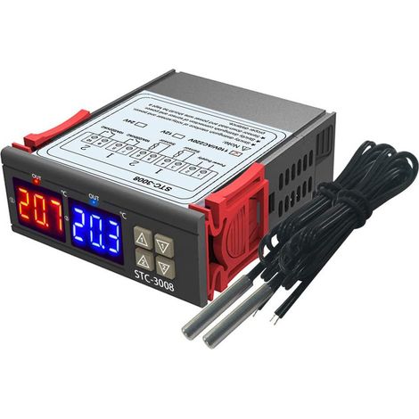 Thermostat-temperaturregler Mit Zwei Digitalen Displays, Zwei Ntc-sonden Und Relaisausgang, 24 V Dc – 24 V Dc
