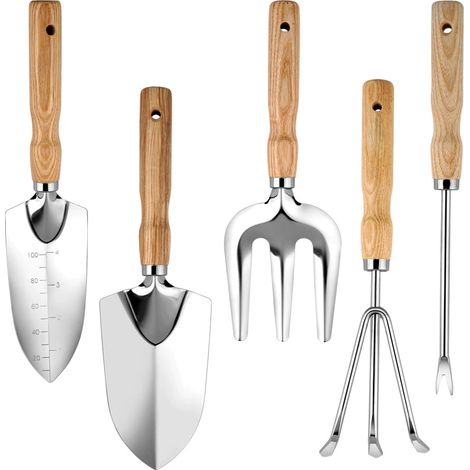 5-teiliges Gartengeräte-set, Gartengeräte Mit Holzgriffen