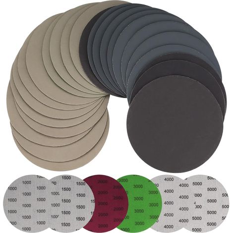 Tinor – Packung Mit 30 Runden Schleifscheiben (125 Mm) – Körnung 1000/1500/2000/3000/4000/5000 – Zum Schleifen Von Metall Und Holz – Klettverschluss Für Exzenterschleifer