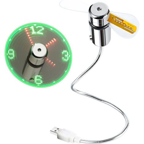 Usb-led-uhr-ventilator Mit Echtzeitanzeige, Silberfarben