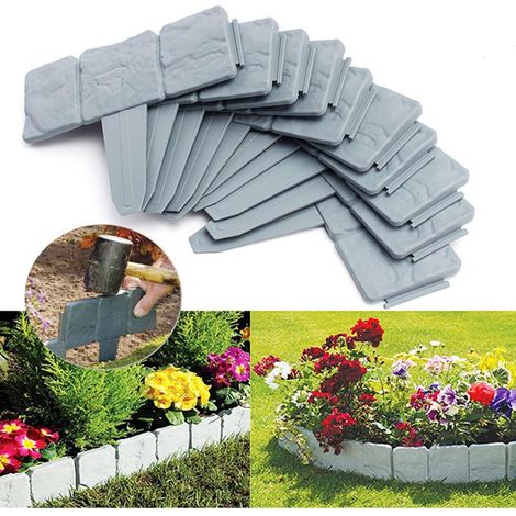 10-teiliges Set Gartenrandsteine Aus Stein, Kunststoff, Graue Rasenkanten, Flexible Gartenkanten, Für Rasenkanten, Landschaftsgestaltung Und Terrassen, Set (10 Stück - Grau)