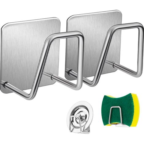 Set Mit 4 Spülbecken-schwammhaltern, Kleine Schwammhalter Mit Starkem Klebstoff, Rostfrei Und Wasserdicht, Minimales Format, Edelstahl Sus304