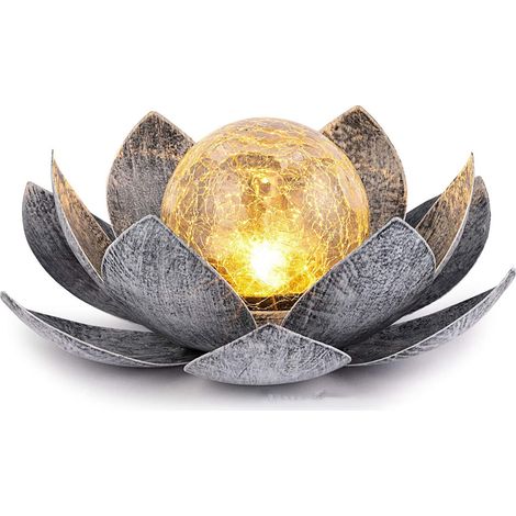 Solarbetriebene Gartenleuchte Für Den Außenbereich, Wasserdichte Led-blumenlampe Aus Metall, Bernsteinfarbene Kugel Aus Geknacktem Glas Zur Dekoration Von Terrasse, Rasen, Einfahrt, Tisch Und Boden.