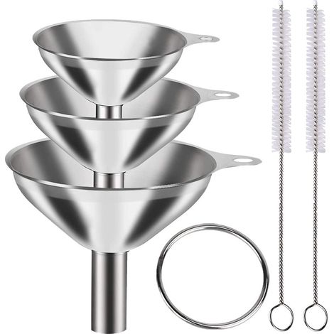 Set Mit 3 Edelstahltrichtern Inklusive Reinigungsbürsten – Küchentrichter –