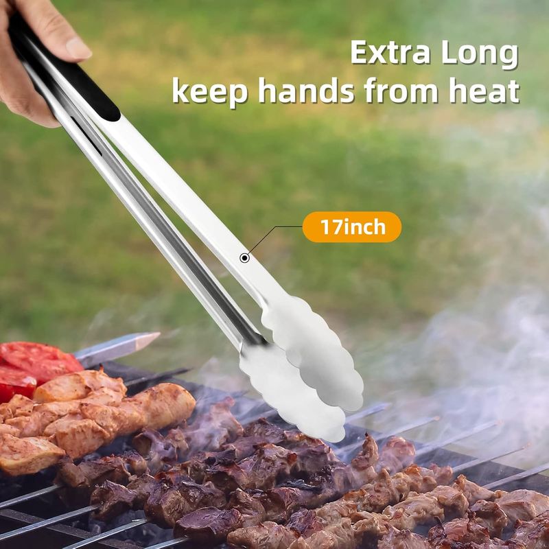 43 Cm Lange Grillzange, Extra Lange Küchenzange, Hochwertige Edelstahlzange Zum Grillen Und Für Buffets