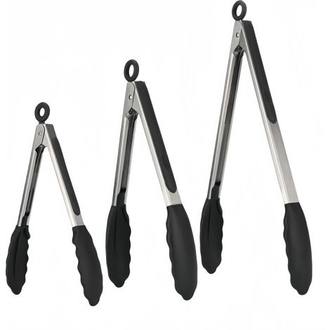 Set Aus 3 Küchenzangen, Grill- Und Barbecuezangen Aus Edelstahl