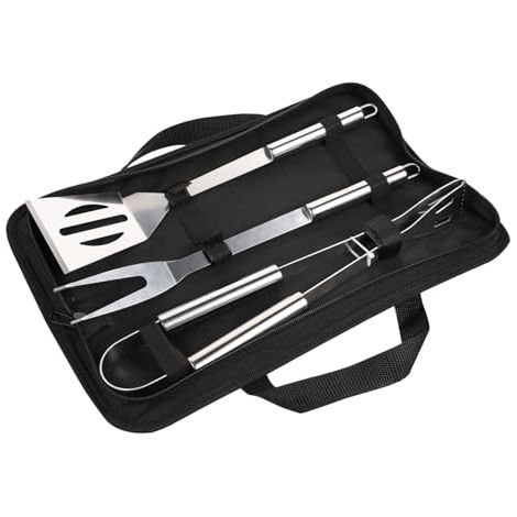 3-teiliges Grillbesteck-set Für Den Außenbereich: Pfannenwender, Gabel Und Zange Aus Edelstahl, Tragbares Küchenzubehör Zum Grillen, Sicheres Design Und Herstellung.